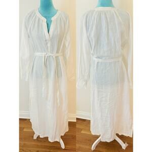 J. Crew White Linen Belted Shirt Dress Maxi XS Coastal Granddaughter Old Money